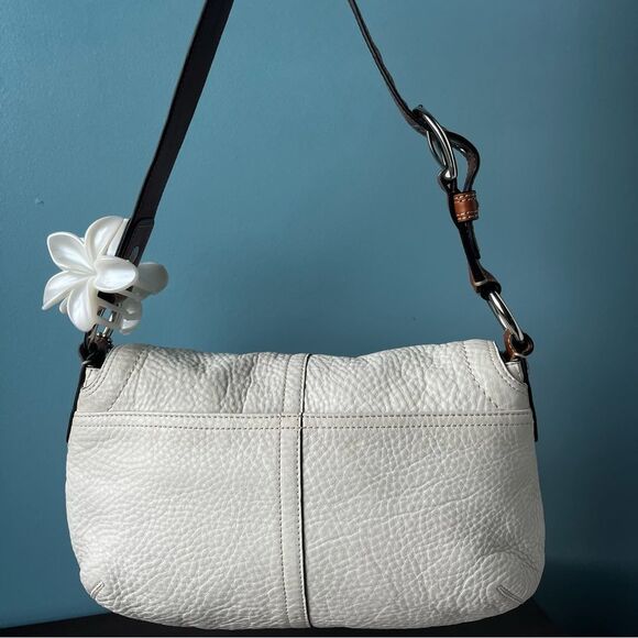 COACH White Brown Y2K Hampton SoHo Flap Baguette Hobo Mini Bag 13105 - Picture 3 of 15